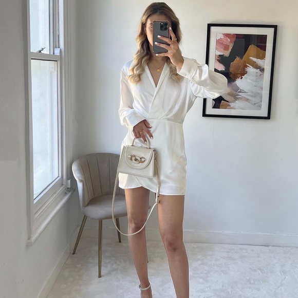 Zara White Wrap Front Satin Effect Dress - Picture 4 of 16